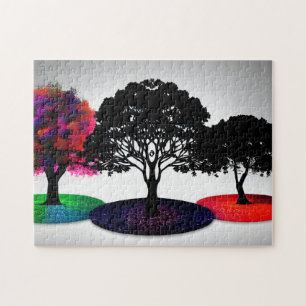 Modern Abstract Colourful Trees with White Backdro Jigsaw Puzzle