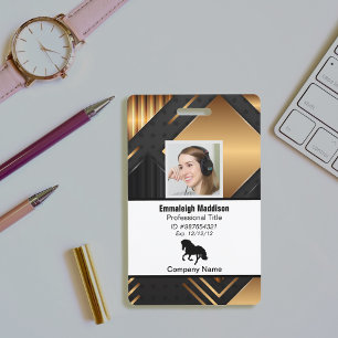 Modern Abstract Company Employee Id Black Gold ID Badge