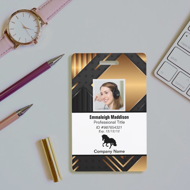 Modern Abstract Company Employee Id | Black Gold ID Badge (Creator Uploaded)