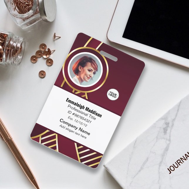 Modern Abstract Company Employee Id | Burgundy ID Badge (Creator Uploaded)