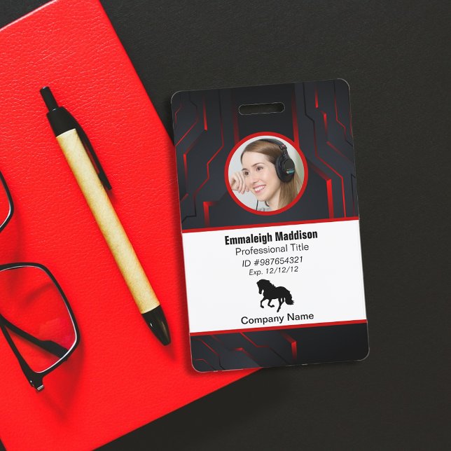 Modern Abstract Company Employee Id | Red Black Badge (Creator Uploaded)