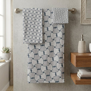 Modern Abstract Concentric Arc Geometric Pattern Bath Towel Set