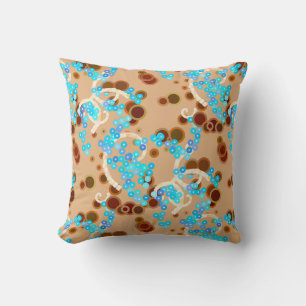 Modern Abstract Confetti Print, Aqua and Brown Cushion