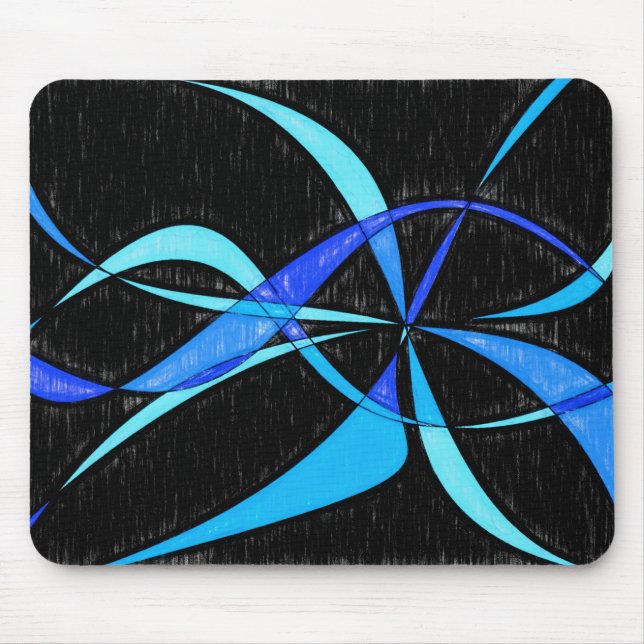 Modern Abstract Cool Blue Fish Pencil Drawing Mouse Pad (Front)