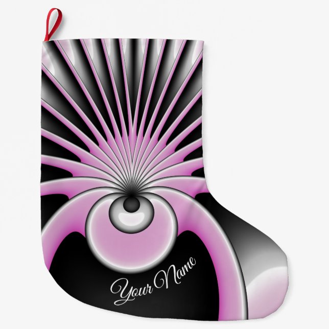 Modern Abstract Crazy Fractal Art Pattern Name Large Christmas Stocking (Front)