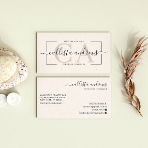 Modern Abstract Cream Earth Tone Signature Script Business Card