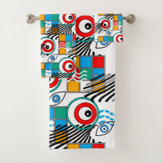 Modern abstract creative multicolored pattern bath towel set