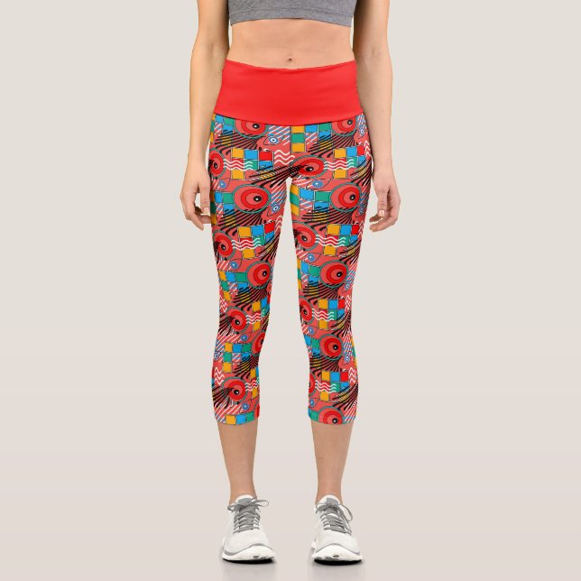 Modern abstract creative multicolored pattern capri leggings (Front)