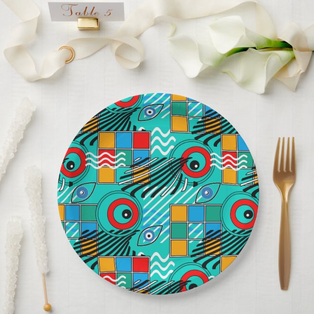 Modern abstract creative multicolored pattern paper plate (Wedding)
