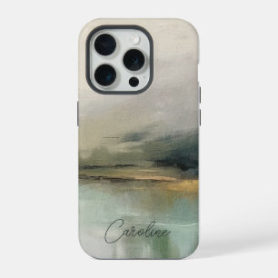 Modern Abstract Custom Name Landscape Teal iPhone 15 Pro Case