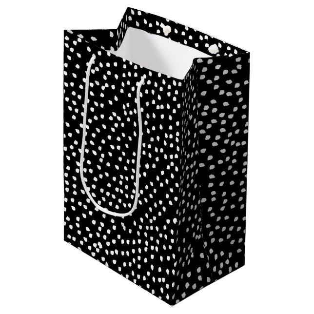 Modern Abstract Cute Polka Dot Black and White Medium Gift Bag (Front Angled)