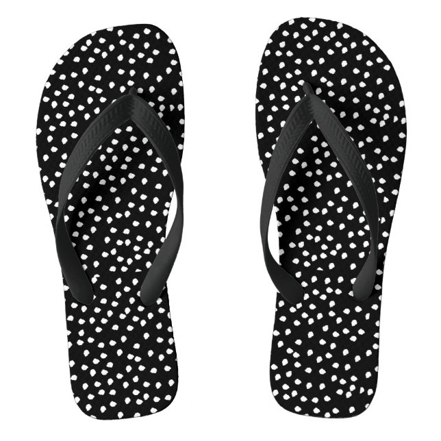 Modern Abstract Cute Polka Dot Black and White Thongs (Footbed)