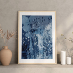 Modern Abstract Cyanotype Blue Botanical  Poster