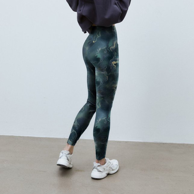 Modern Abstract Dark Green  Tie Dye Pattern Leggings (Modern Abstract Dark Green Tie Dye Pattern Printed Leggings for Yoga, Pilates, Fitness, & Lifestyle.)