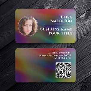Modern Abstract Dark Rainbow Gradient Custom Photo Business Card
