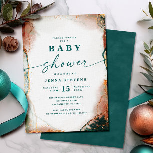 Modern Abstract Dark Teal & Copper Baby Shower Invitation
