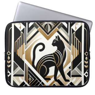 Modern Abstract Decorative Black Cat Laptop Sleeve