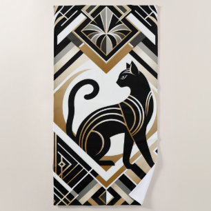 Modern Abstract Decorative Cat Beach Towel