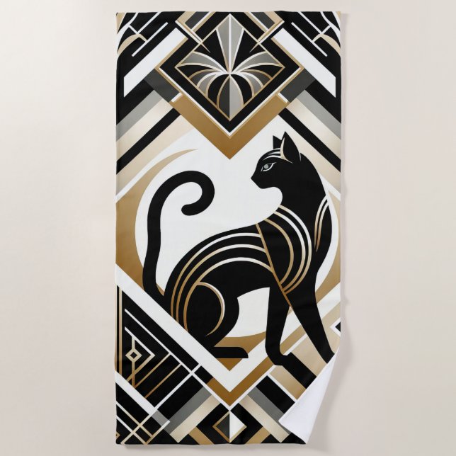 Modern Abstract Decorative Cat Beach Towel (Front)
