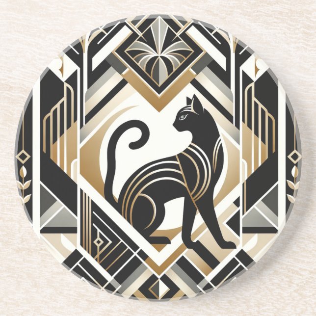 Modern Abstract Decorative Cat Sandstone Coaster (Front)