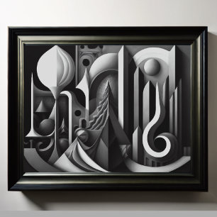 Modern Abstract Design Black Cubism Surrealism 4:5 Poster