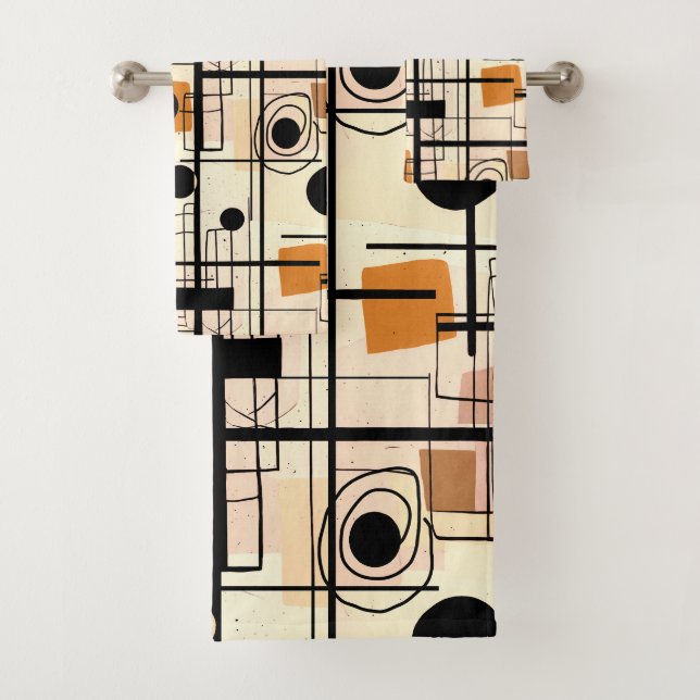 Modern abstract design, dynamic lines Throw Pillow Bath Towel Set (Insitu)