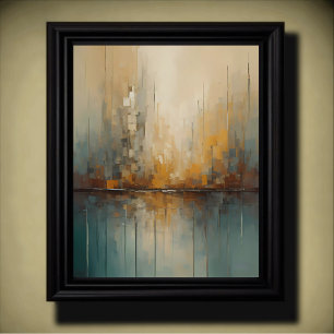 Modern Abstract Design Gold and Blue Grey Tones Poster