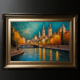 Modern Abstract Design Gold Orange Blue European  Poster