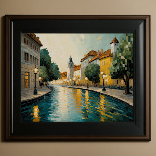 Modern Abstract Design Gold Orange Blue European  Poster