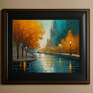 Modern Abstract Design Gold Orange Blue European  Poster