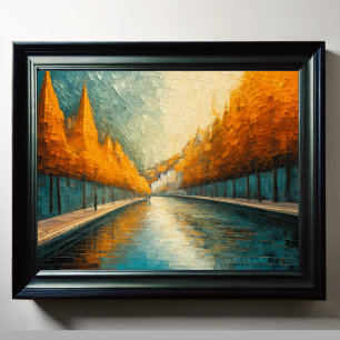 Modern Abstract Design Gold Orange Blue European  Poster