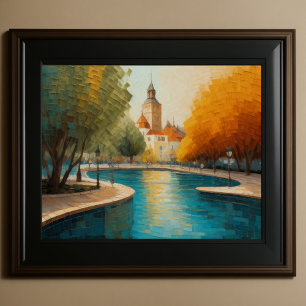 Modern Abstract Design Gold Orange Blue European  Poster