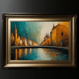 Modern Abstract Design Gold Orange Blue European  Poster