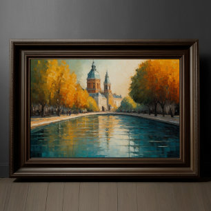 Modern Abstract Design Gold Orange Blue European  Poster