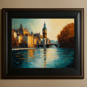 Modern Abstract Design Gold Orange Blue European  Poster