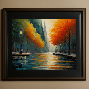 Modern Abstract Design Gold Orange Blue European  Poster