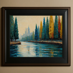 Modern Abstract Design Gold Orange Blue European  Poster