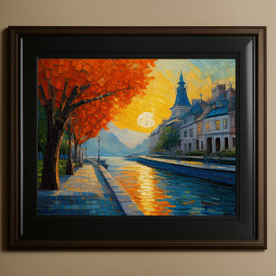 Modern Abstract Design Gold Orange Blue European  Poster