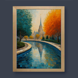 Modern Abstract Design Gold Orange Blue European  Poster