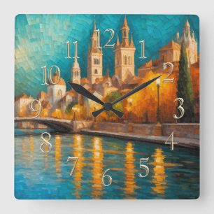 Modern Abstract Design Gold Orange Blue European Square Wall Clock