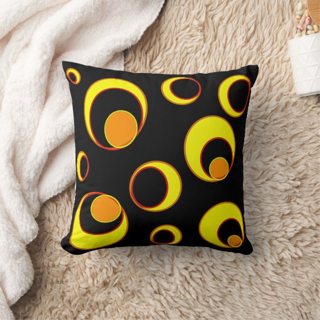 Modern abstract design, yellow circles on black  cushion (Blanket)