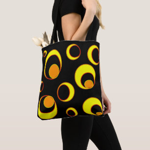 Modern abstract design, yellow circles on black  tote bag