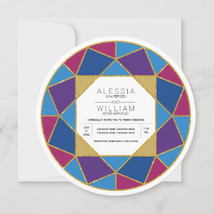 Modern abstract diamond jewel tones wedding invitation