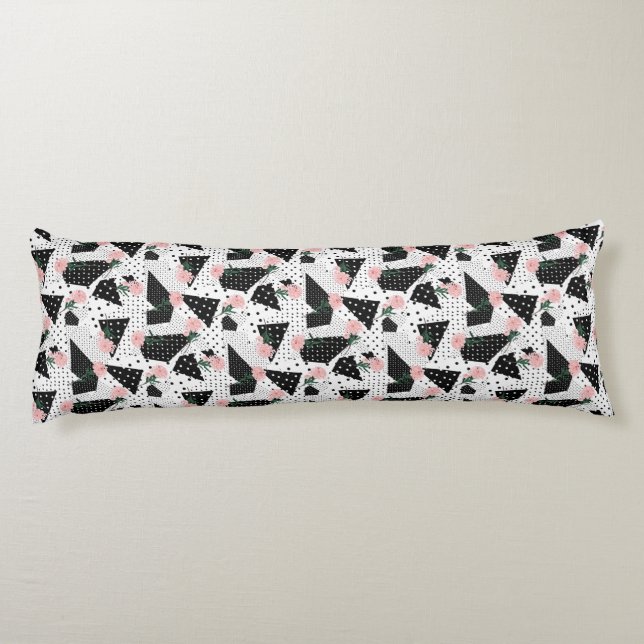 Modern Abstract  Dots and Pink Flowers Body Cushion (Back)