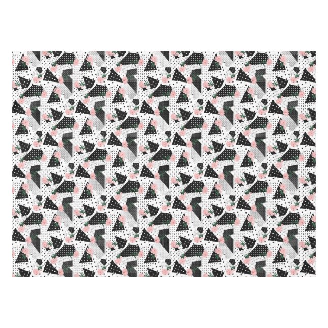 Modern Abstract  Dots and Pink Flowers Tablecloth (Front (Horizontal))