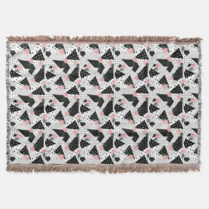 Modern Abstract  Dots and Pink Flowers Throw Blanket