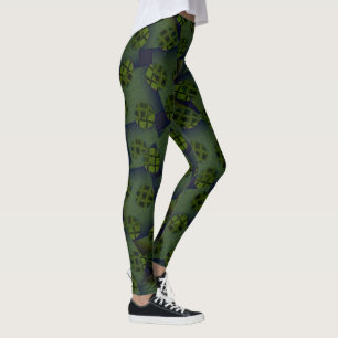 MODERN abstract draw in-deep-green-black-Leggings Leggings