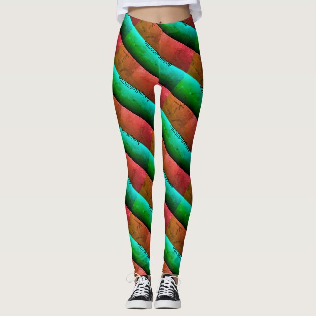 MODERN abstract draw in-light  -green-orange Leggings (Front)