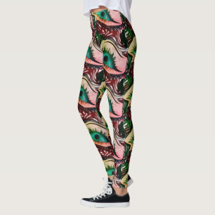 MODERN abstract draw in-pink-green-yellow-mosaic Leggings