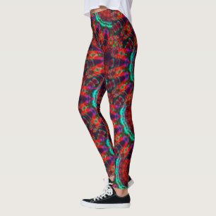 MODERN abstract draw in-red-brown-green-mosaic Leggings
